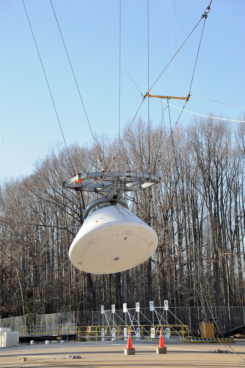 ORION Project-(SPLASH) Structural Passive Landing Attenuation for Survivability of Human Crew (BTA) Boiler Plate Test Article Water Impact Test-Pit Phase 4 Test or Pit 4  Tested at the Hydro Impact Basin at the Landing and Impact Research Facility (Gantry)