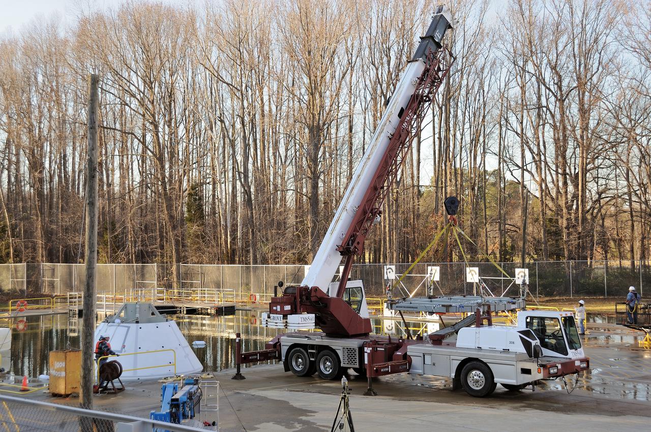 ORION Project-(SPLASH) Structural Passive Landing Attenuation for Survivability of Human Crew (BTA) Boiler Plate Test Article Water Impact Test-Pit Phase 4 Test or Pit 4  Tested at the Hydro Impact Basin at the Landing and Impact Research Facility (Gantry)
