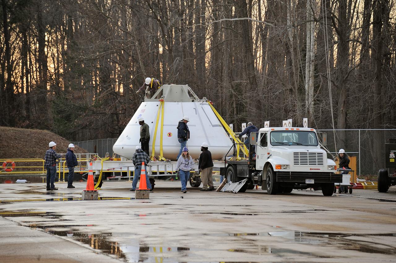 ORION Project-(SPLASH) Structural Passive Landing Attenuation for Survivability of Human Crew (BTA) Boiler Plate Test Article Water Impact Test-Pit Phase 4 Test or Pit 4  Tested at the Hydro Impact Basin at the Landing and Impact Research Facility (Gantry)