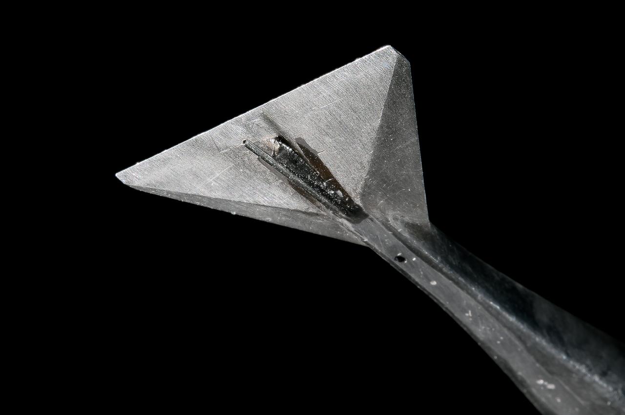 Two images left out of the original order in 2011 L numbers 3800-3810 2011. UPWT Test 1998 Continuous Data Sonic Boom Test. Sonic Boom Hardware Mounted in the Langley Unitary Plan wind Tunnel(UPWT). Conical survey probes, wedge probe, and wind tunnel wall boundary layer rake. Rectangular box with wedge front end is a transducer box to that held pressure transducer for the conical probes.