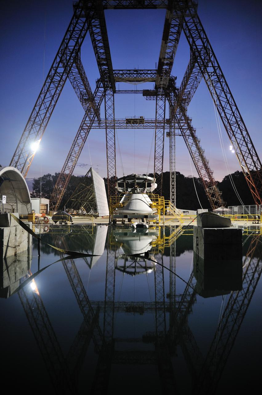 ORION Project-(SPLASH) Structural Passive Landing Attenuation for Survivability of Human Crew (BTA) Boiler Plate Test Article Water Impact Test-PIT  Test-2 Tested at the Hydro Impact Basin at the Landing and Impact Research Facility (Gantry)