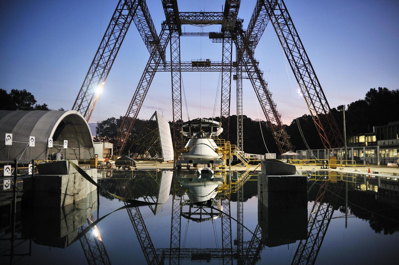 ORION Project-(SPLASH) Structural Passive Landing Attenuation for Survivability of Human Crew (BTA) Boiler Plate Test Article Water Impact Test-PIT  Test-2 Tested at the Hydro Impact Basin at the Landing and Impact Research Facility (Gantry)