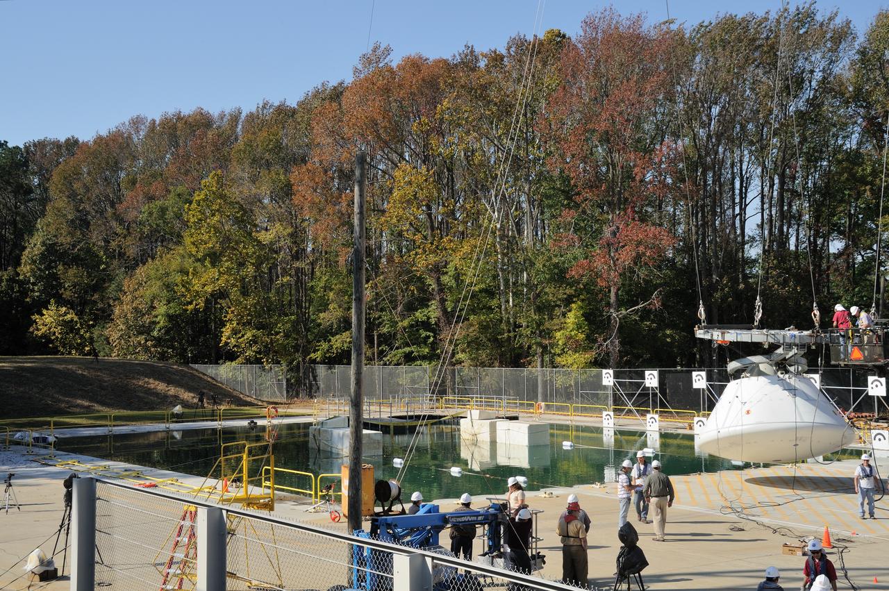 ORION Project-(SPLASH) Structural Passive Landing Attenuation for Survivability of Human Crew (BTA) Boiler Plate Test Article Water Impact Test-PIT  Test-2 Tested at the Hydro Impact Basin at the Landing and Impact Research Facility (Gantry)