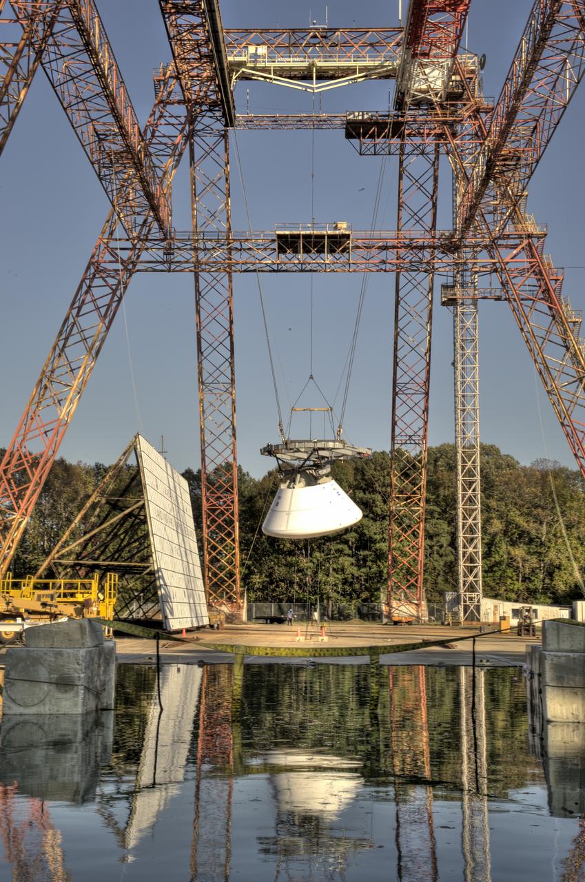 ORION Project-(SPLASH) Structural Passive Landing Attenuation for Survivability of Human Crew (BTA) Boiler Plate Test Article Water Impact Test-PIT  Test-2 Tested at the Hydro Impact Basin at the Landing and Impact Research Facility (Gantry)