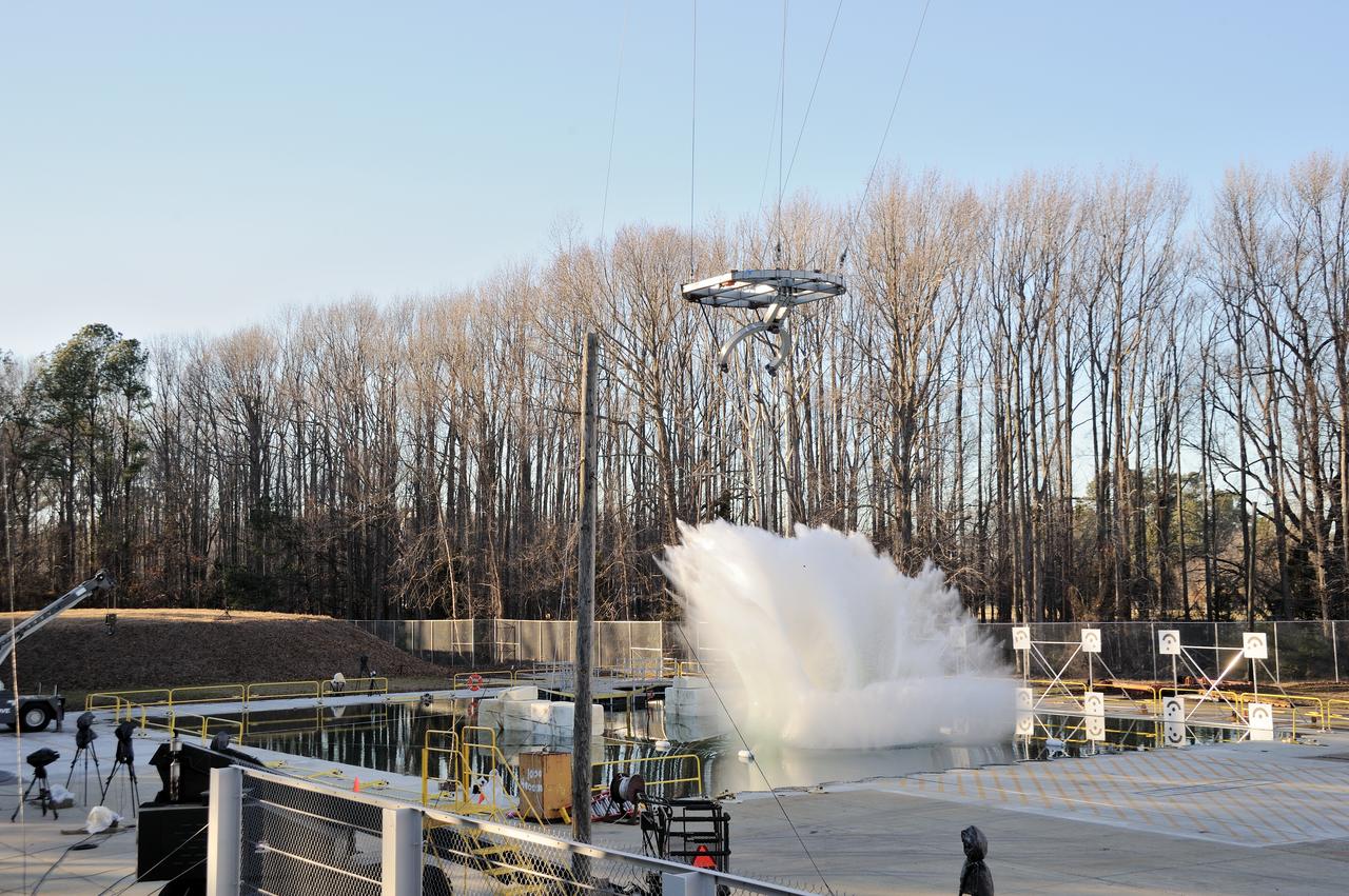 ORION Project-(SPLASH) Structural Passive Landing Attenuation for Survivability of Human Crew (BTA) Boiler Plate Test Article Water Impact Test-PIT  Test-2 Tested at the Hydro Impact Basin at the Landing and Impact Research Facility (Gantry)