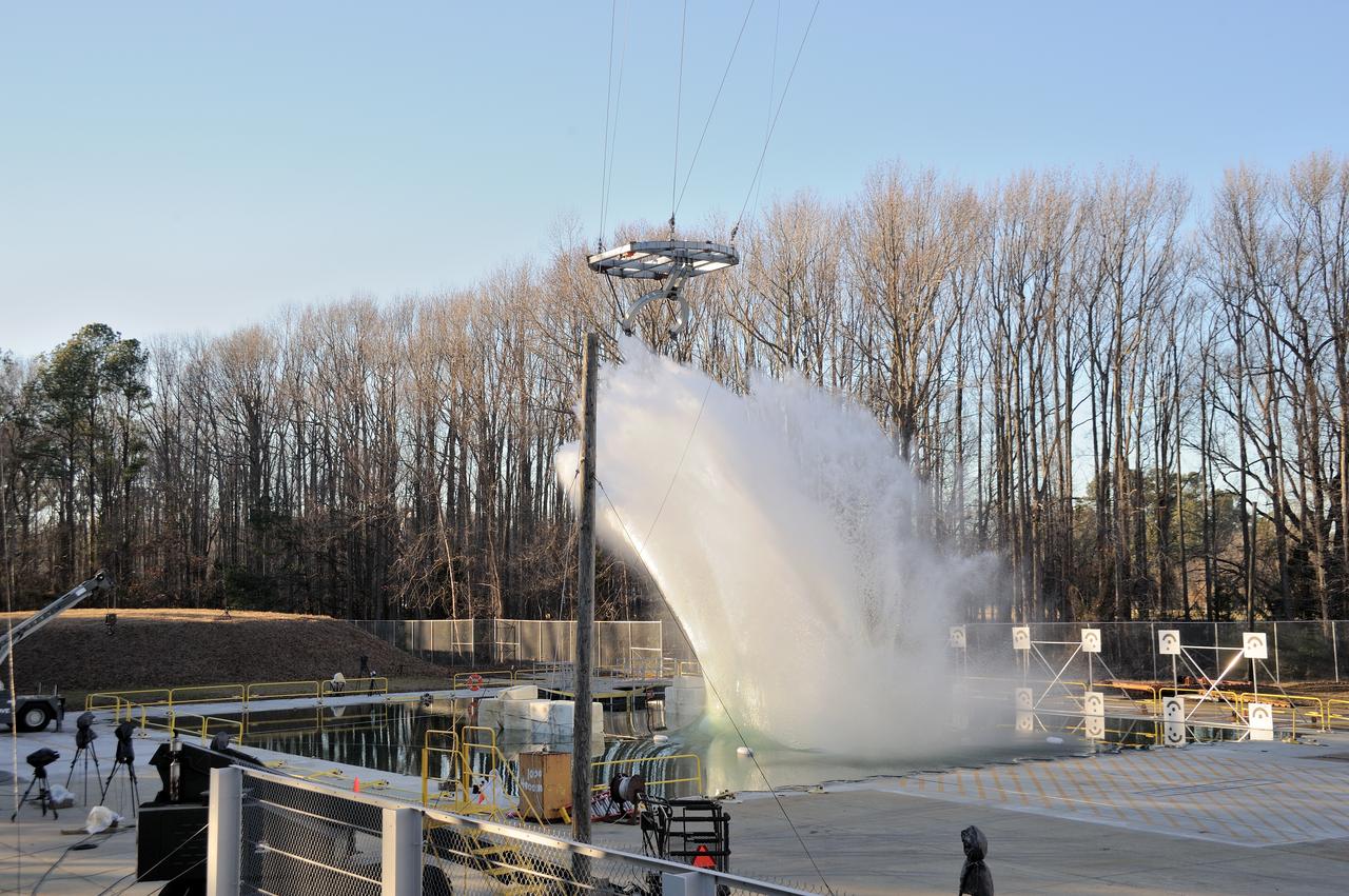 ORION Project-(SPLASH) Structural Passive Landing Attenuation for Survivability of Human Crew (BTA) Boiler Plate Test Article Water Impact Test-PIT  Test-2 Tested at the Hydro Impact Basin at the Landing and Impact Research Facility (Gantry)