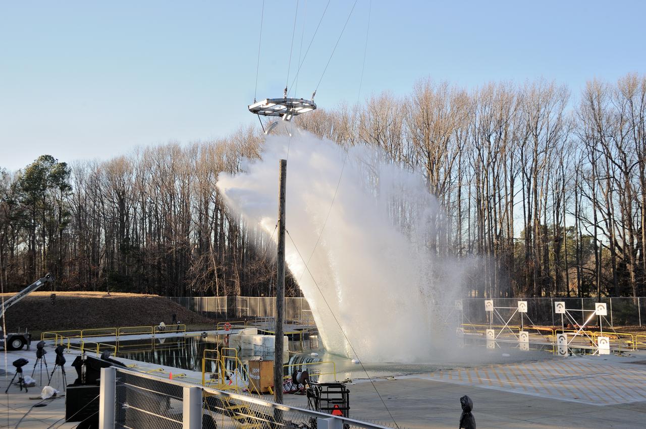 ORION Project-(SPLASH) Structural Passive Landing Attenuation for Survivability of Human Crew (BTA) Boiler Plate Test Article Water Impact Test-PIT  Test-2 Tested at the Hydro Impact Basin at the Landing and Impact Research Facility (Gantry)