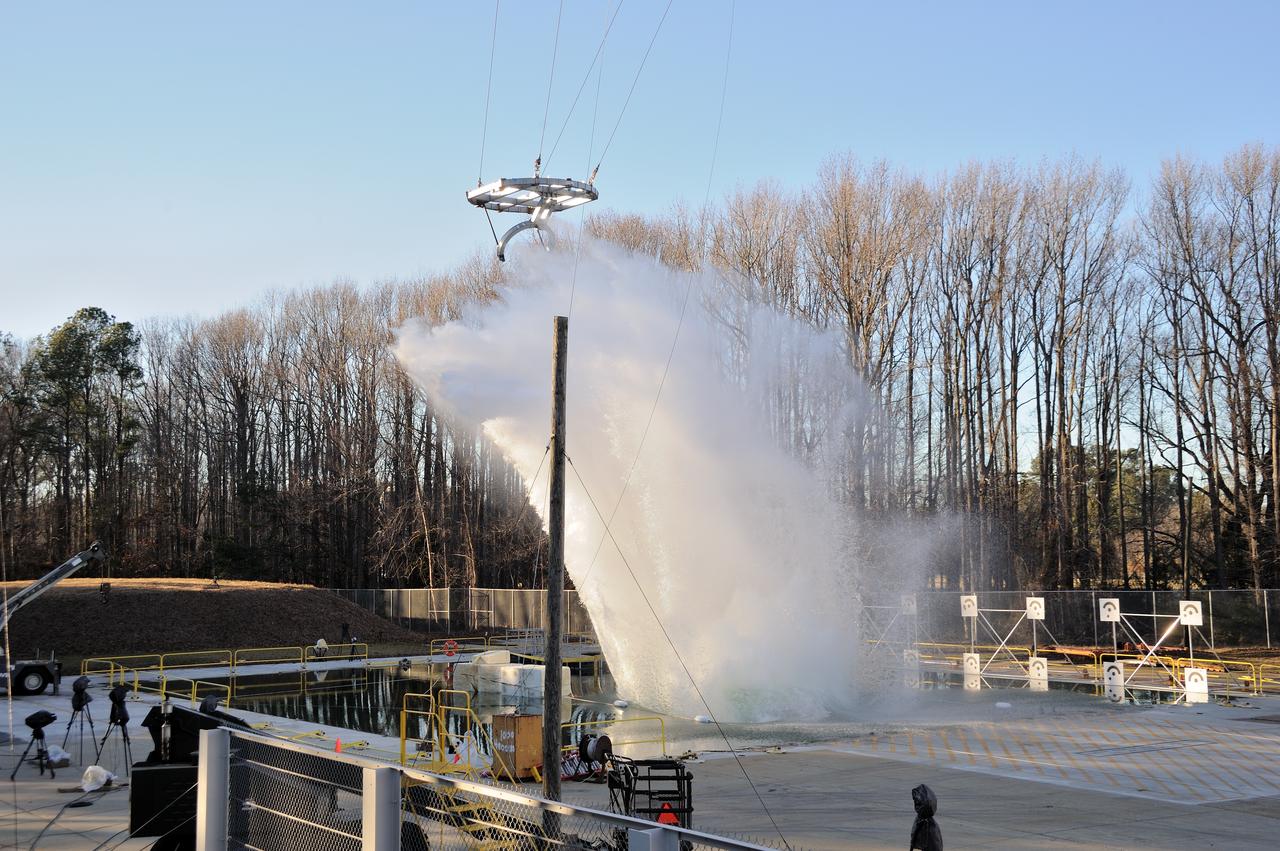 ORION Project-(SPLASH) Structural Passive Landing Attenuation for Survivability of Human Crew (BTA) Boiler Plate Test Article Water Impact Test-PIT  Test-2 Tested at the Hydro Impact Basin at the Landing and Impact Research Facility (Gantry)