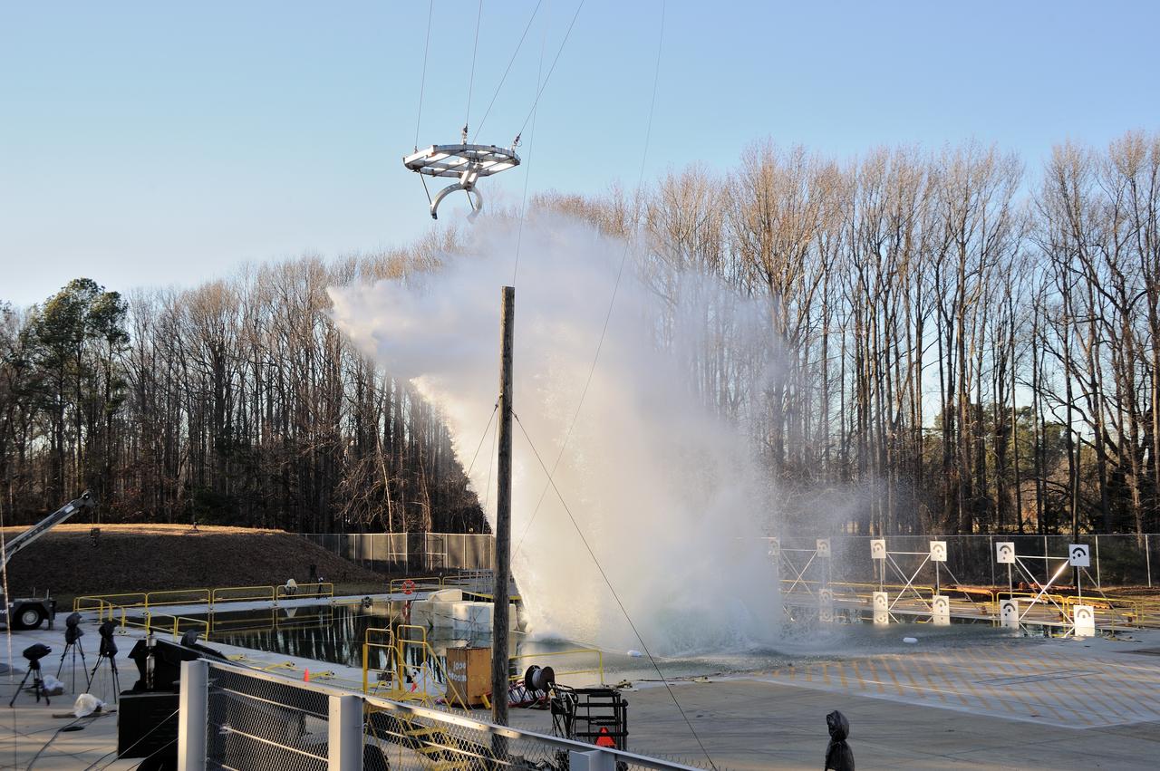 ORION Project-(SPLASH) Structural Passive Landing Attenuation for Survivability of Human Crew (BTA) Boiler Plate Test Article Water Impact Test-PIT  Test-2 Tested at the Hydro Impact Basin at the Landing and Impact Research Facility (Gantry)