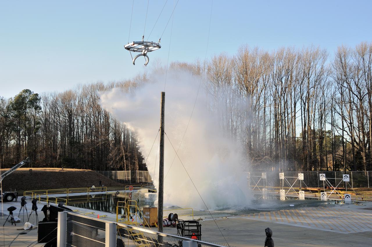 ORION Project-(SPLASH) Structural Passive Landing Attenuation for Survivability of Human Crew (BTA) Boiler Plate Test Article Water Impact Test-PIT  Test-2 Tested at the Hydro Impact Basin at the Landing and Impact Research Facility (Gantry)