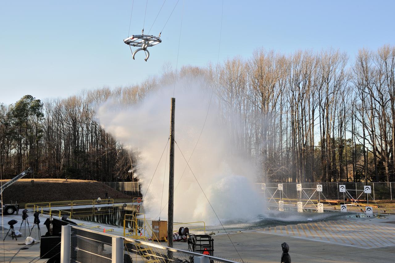 ORION Project-(SPLASH) Structural Passive Landing Attenuation for Survivability of Human Crew (BTA) Boiler Plate Test Article Water Impact Test-PIT  Test-2 Tested at the Hydro Impact Basin at the Landing and Impact Research Facility (Gantry)