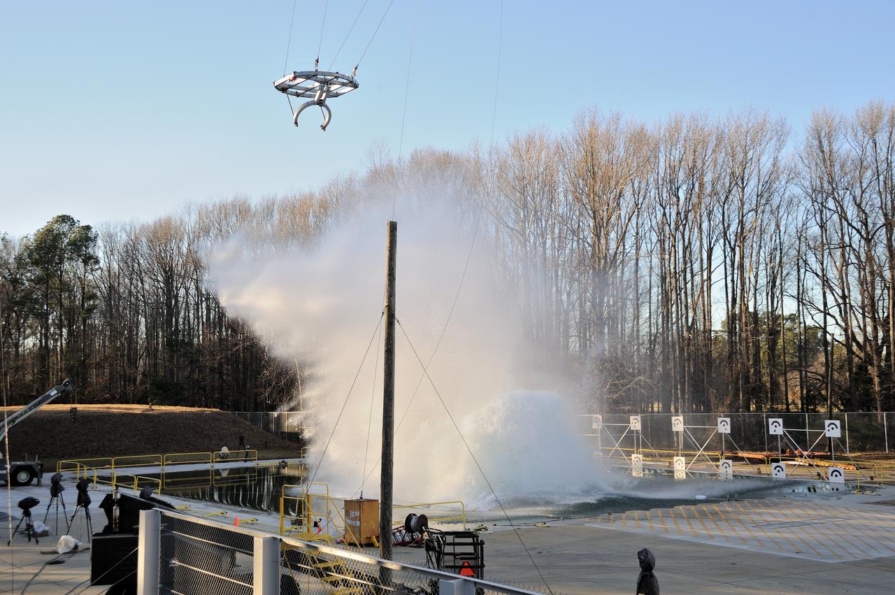 ORION Project-(SPLASH) Structural Passive Landing Attenuation for Survivability of Human Crew (BTA) Boiler Plate Test Article Water Impact Test-PIT  Test-2 Tested at the Hydro Impact Basin at the Landing and Impact Research Facility (Gantry)