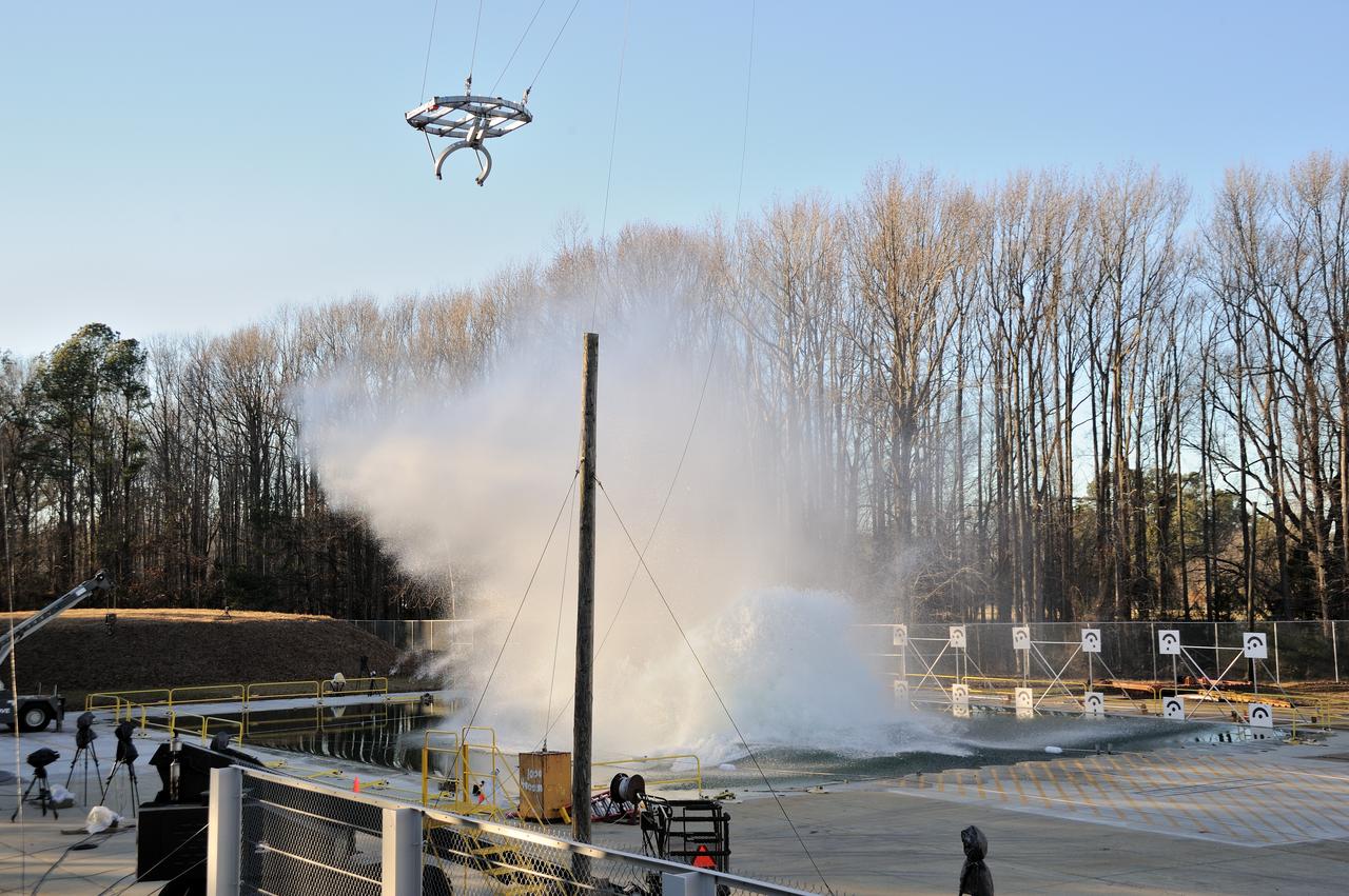 ORION Project-(SPLASH) Structural Passive Landing Attenuation for Survivability of Human Crew (BTA) Boiler Plate Test Article Water Impact Test-PIT  Test-2 Tested at the Hydro Impact Basin at the Landing and Impact Research Facility (Gantry)