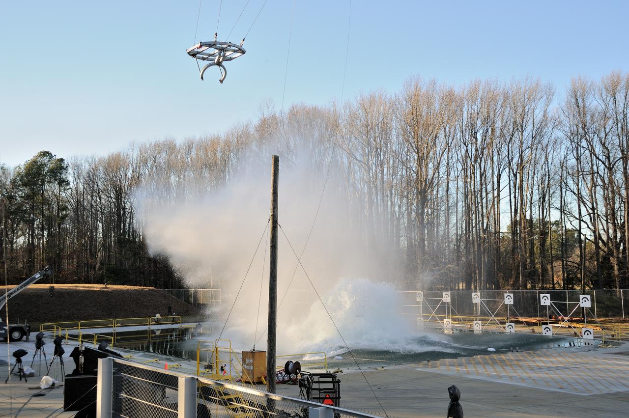 ORION Project-(SPLASH) Structural Passive Landing Attenuation for Survivability of Human Crew (BTA) Boiler Plate Test Article Water Impact Test-PIT  Test-2 Tested at the Hydro Impact Basin at the Landing and Impact Research Facility (Gantry)