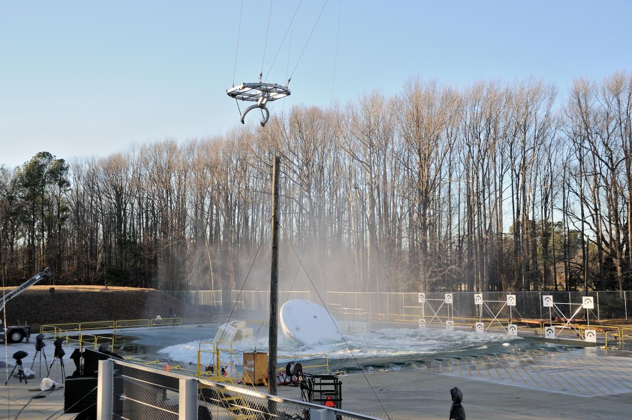ORION Project-(SPLASH) Structural Passive Landing Attenuation for Survivability of Human Crew (BTA) Boiler Plate Test Article Water Impact Test-PIT  Test-2 Tested at the Hydro Impact Basin at the Landing and Impact Research Facility (Gantry)