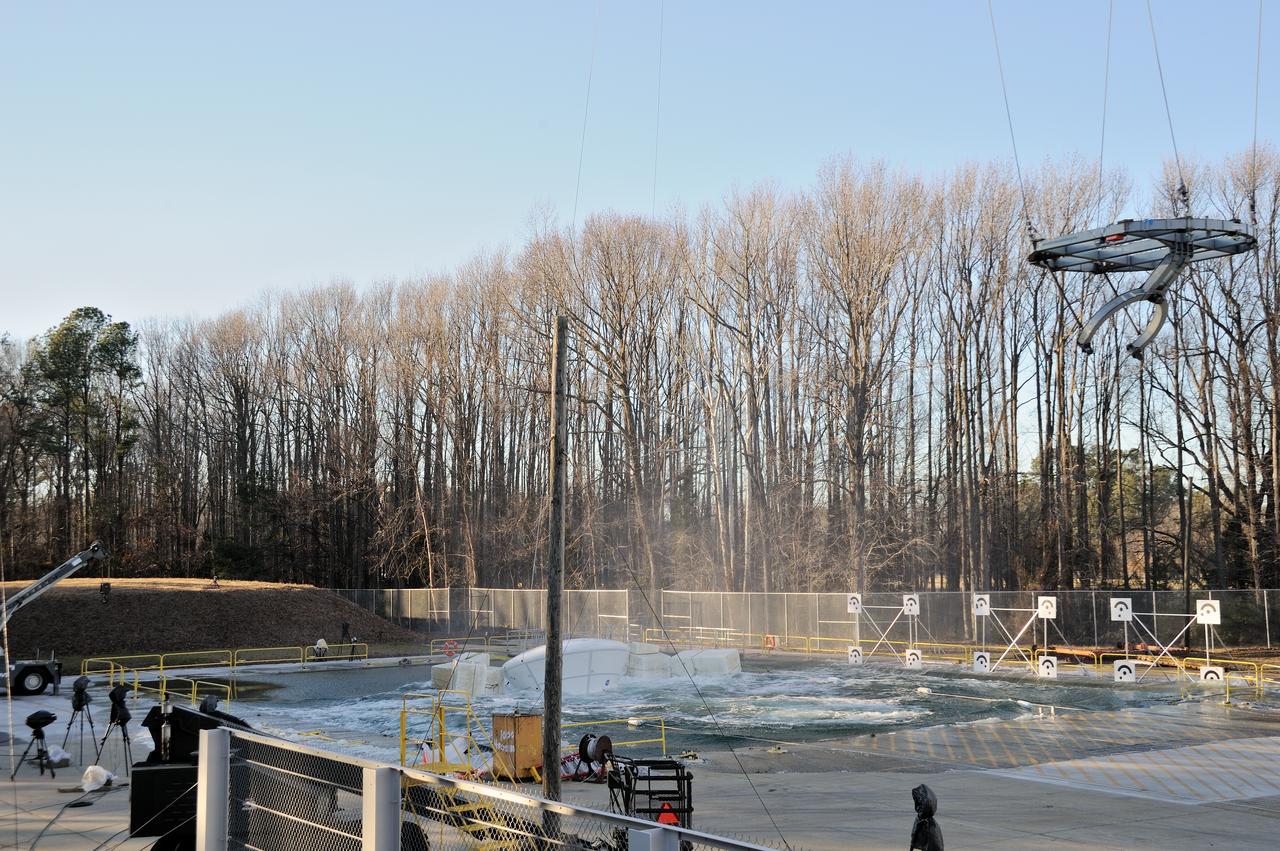 ORION Project-(SPLASH) Structural Passive Landing Attenuation for Survivability of Human Crew (BTA) Boiler Plate Test Article Water Impact Test-PIT  Test-2 Tested at the Hydro Impact Basin at the Landing and Impact Research Facility (Gantry)