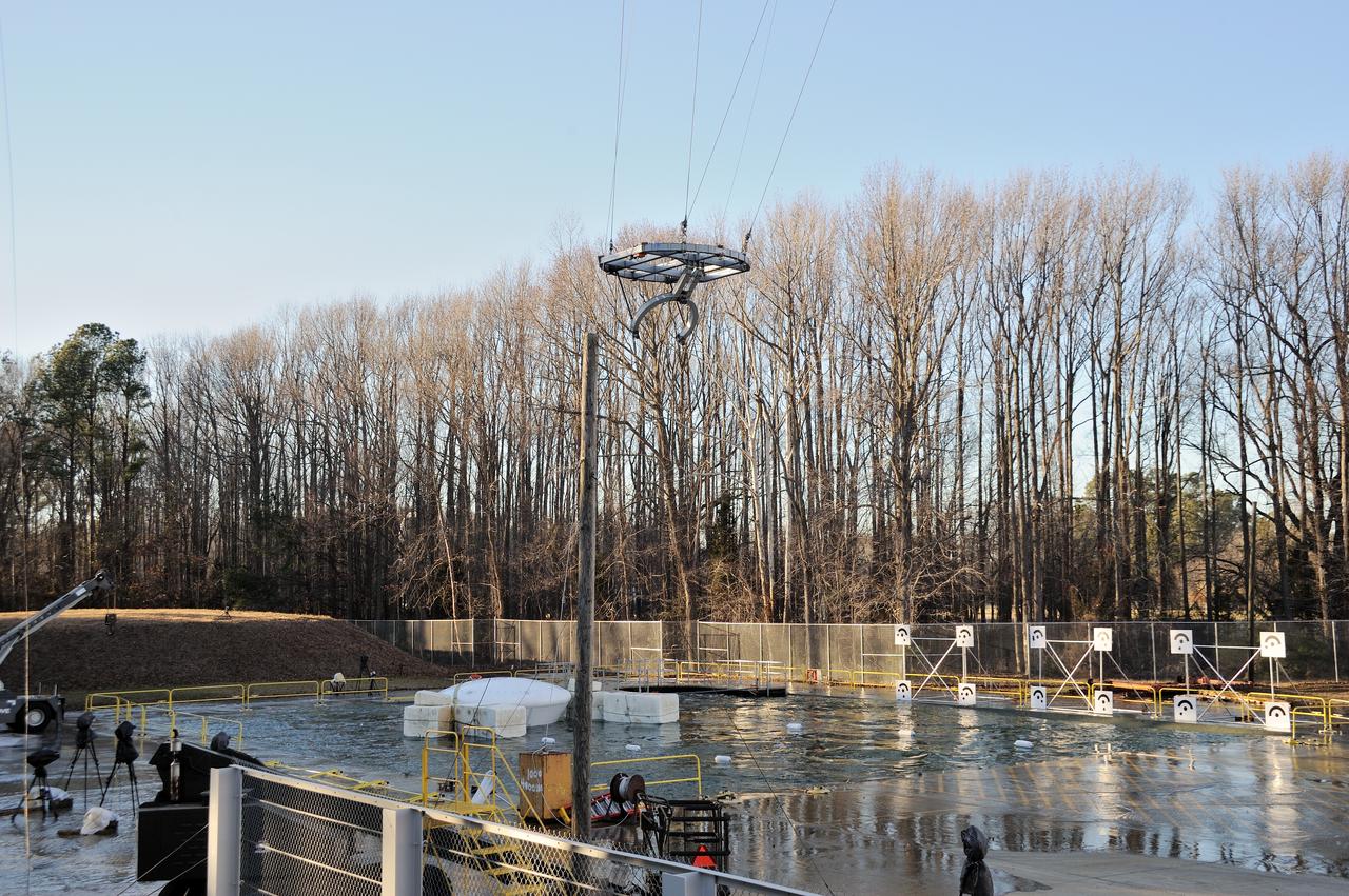 ORION Project-(SPLASH) Structural Passive Landing Attenuation for Survivability of Human Crew (BTA) Boiler Plate Test Article Water Impact Test-PIT  Test-2 Tested at the Hydro Impact Basin at the Landing and Impact Research Facility (Gantry)