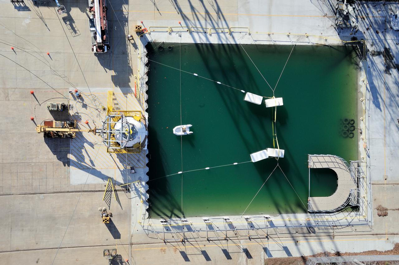 ORION Project-(SPLASH) Structural Passive Landing Attenuation for Survivability of Human Crew (BTA) Boiler Plate Test Article Water Impact Test-PIT  Test-2 Tested at the Hydro Impact Basin at the Landing and Impact Research Facility (Gantry)