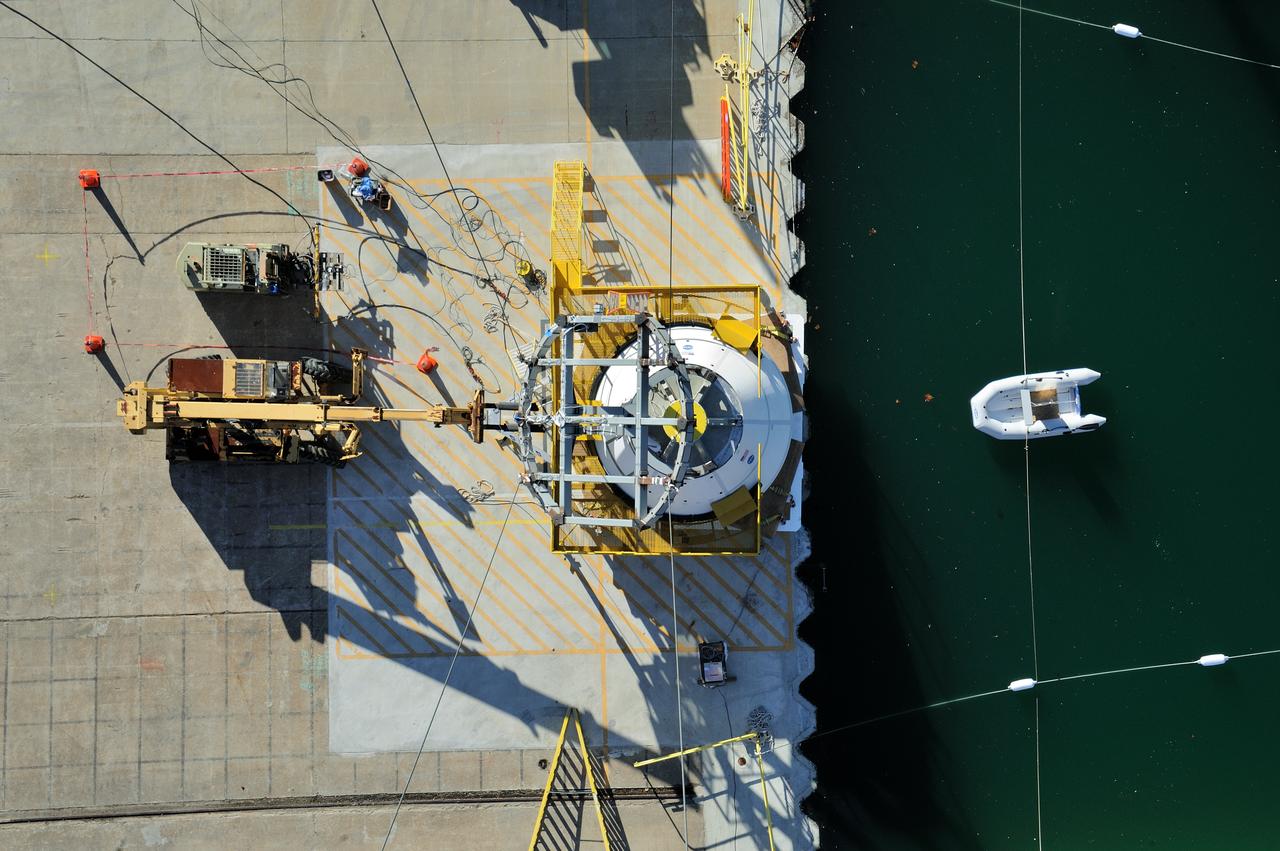 ORION Project-(SPLASH) Structural Passive Landing Attenuation for Survivability of Human Crew (BTA) Boiler Plate Test Article Water Impact Test-PIT  Test-2 Tested at the Hydro Impact Basin at the Landing and Impact Research Facility (Gantry)