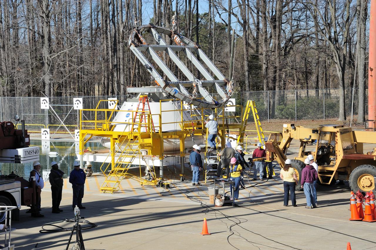 ORION Project-(SPLASH) Structural Passive Landing Attenuation for Survivability of Human Crew (BTA) Boiler Plate Test Article Water Impact Test-PIT  Test-2 Tested at the Hydro Impact Basin at the Landing and Impact Research Facility (Gantry)