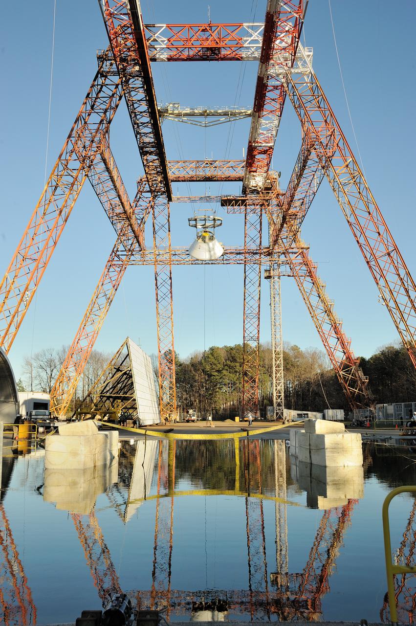 ORION Project-(SPLASH) Structural Passive Landing Attenuation for Survivability of Human Crew (BTA) Boiler Plate Test Article Water Impact Test-PIT  Test-2 Tested at the Hydro Impact Basin at the Landing and Impact Research Facility (Gantry)