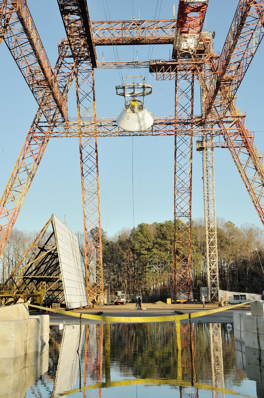ORION Project-(SPLASH) Structural Passive Landing Attenuation for Survivability of Human Crew (BTA) Boiler Plate Test Article Water Impact Test-PIT  Test-2 Tested at the Hydro Impact Basin at the Landing and Impact Research Facility (Gantry)