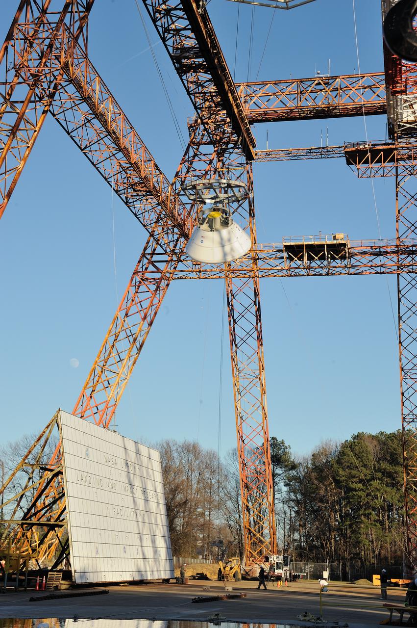ORION Project-(SPLASH) Structural Passive Landing Attenuation for Survivability of Human Crew (BTA) Boiler Plate Test Article Water Impact Test-PIT  Test-2 Tested at the Hydro Impact Basin at the Landing and Impact Research Facility (Gantry)