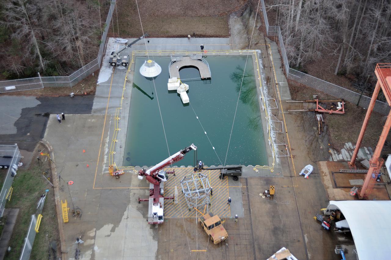 ORION Project-(SPLASH) Structural Passive Landing Attenuation for Survivability of Human Crew (BTA) Boiler Plate Test Article Water Impact Test-PIT  Test-2 Tested at the Hydro Impact Basin at the Landing and Impact Research Facility (Gantry)