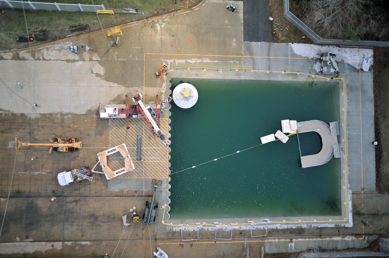 ORION Project-(SPLASH) Structural Passive Landing Attenuation for Survivability of Human Crew (BTA) Boiler Plate Test Article Water Impact Test-PIT  Test-2 Tested at the Hydro Impact Basin at the Landing and Impact Research Facility (Gantry)