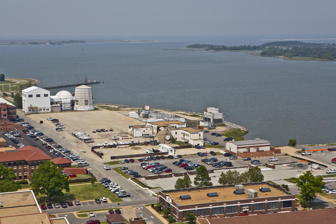 Aerials of NASA Langley Research Center east side with spin tunnel 