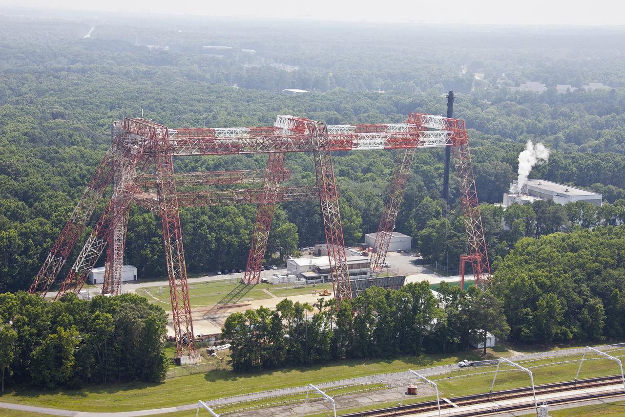 Aerial of NASA Langley's Gantry and slashdown pool also known as Impact Dynamic Faciltiy 