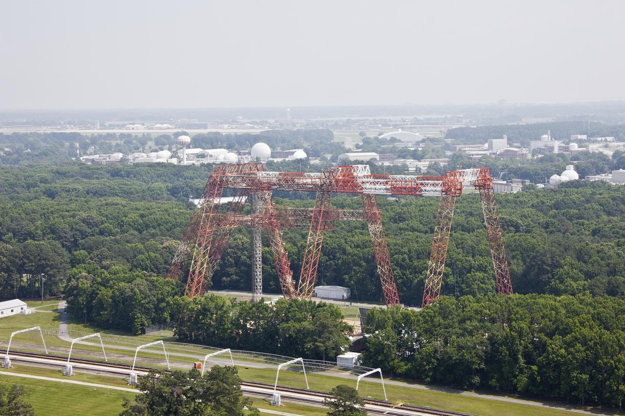 Aerial of NASA Langley's Gantry and slashdown pool also known as Impact Dynamic Faciltiy 