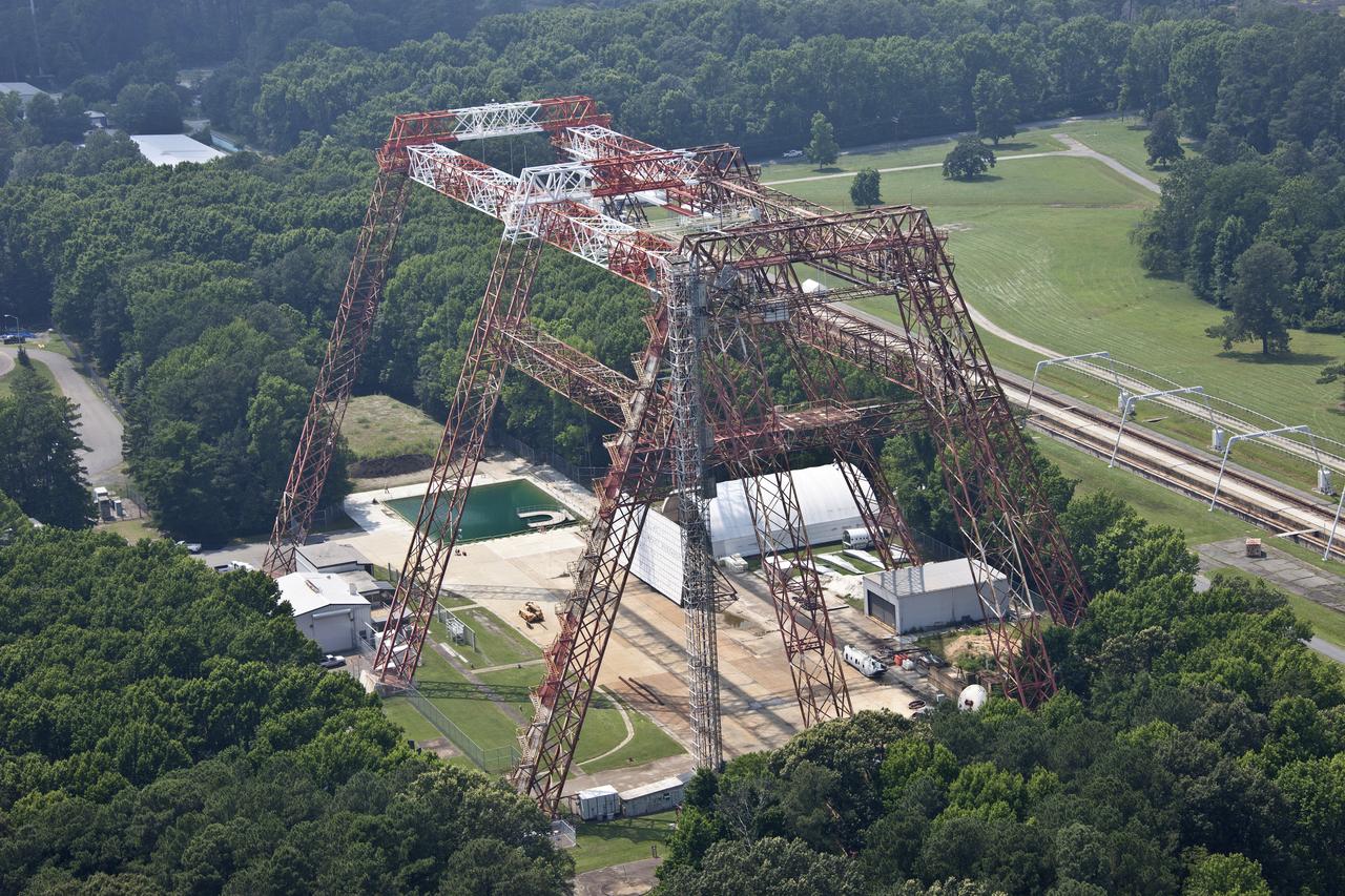 Aerial of NASA Langley's Gantry and slashdown pool also known as Impact Dynamic Faciltiy 