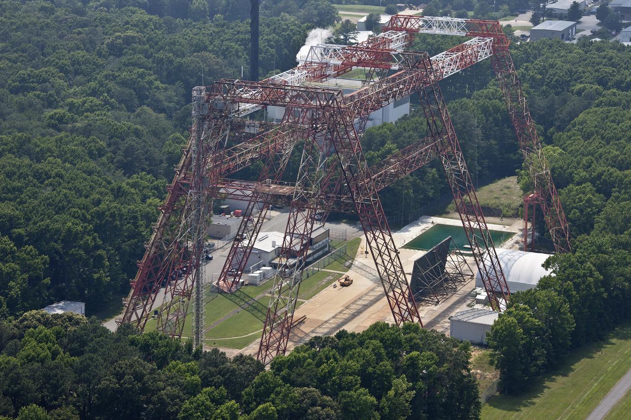Aerial of NASA Langley's Gantry and slashdown pool also known as Impact Dynamic Faciltiy 