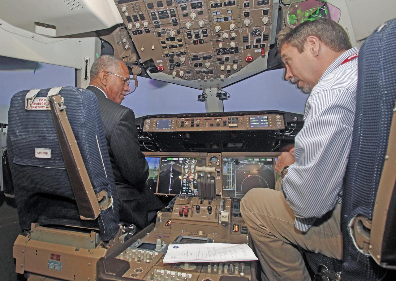 NASA Administrator Charles Bolden at the Air Traffic Operations Lab , observed a simulation of cockpit technologies for the Air Traffic Management Demonstration-1 (ATD-1)