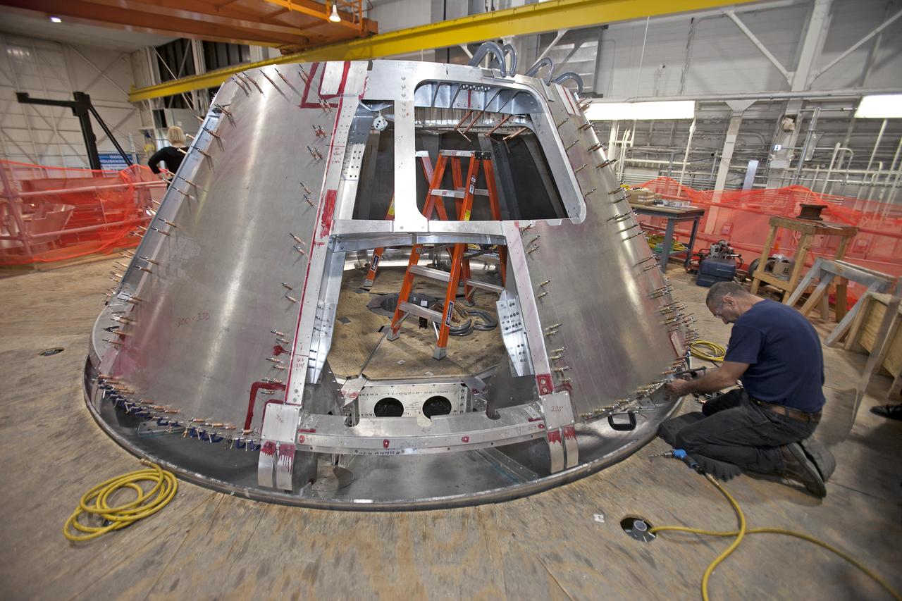 Orion Crew Module KSC Ground Ops Pathfinder Work continues on the fabrication of the Orion Crew Module KSC Ground Operations pathfinder in building 1232A at NASA Langley.