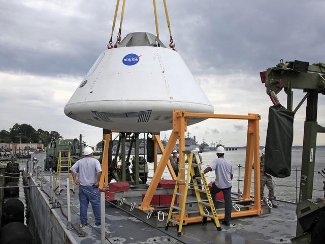 The Orion Test Capsule Loaded on a Navy INLS "Improved Navy Ligh