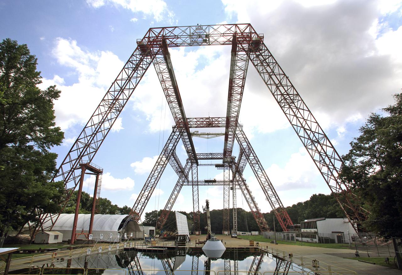 The Orion Test Capsule spent 4 hour in the water tank under NASA Langley's gantry to prove it is ready for the open water recovery test at Norfolk Naval Station. 