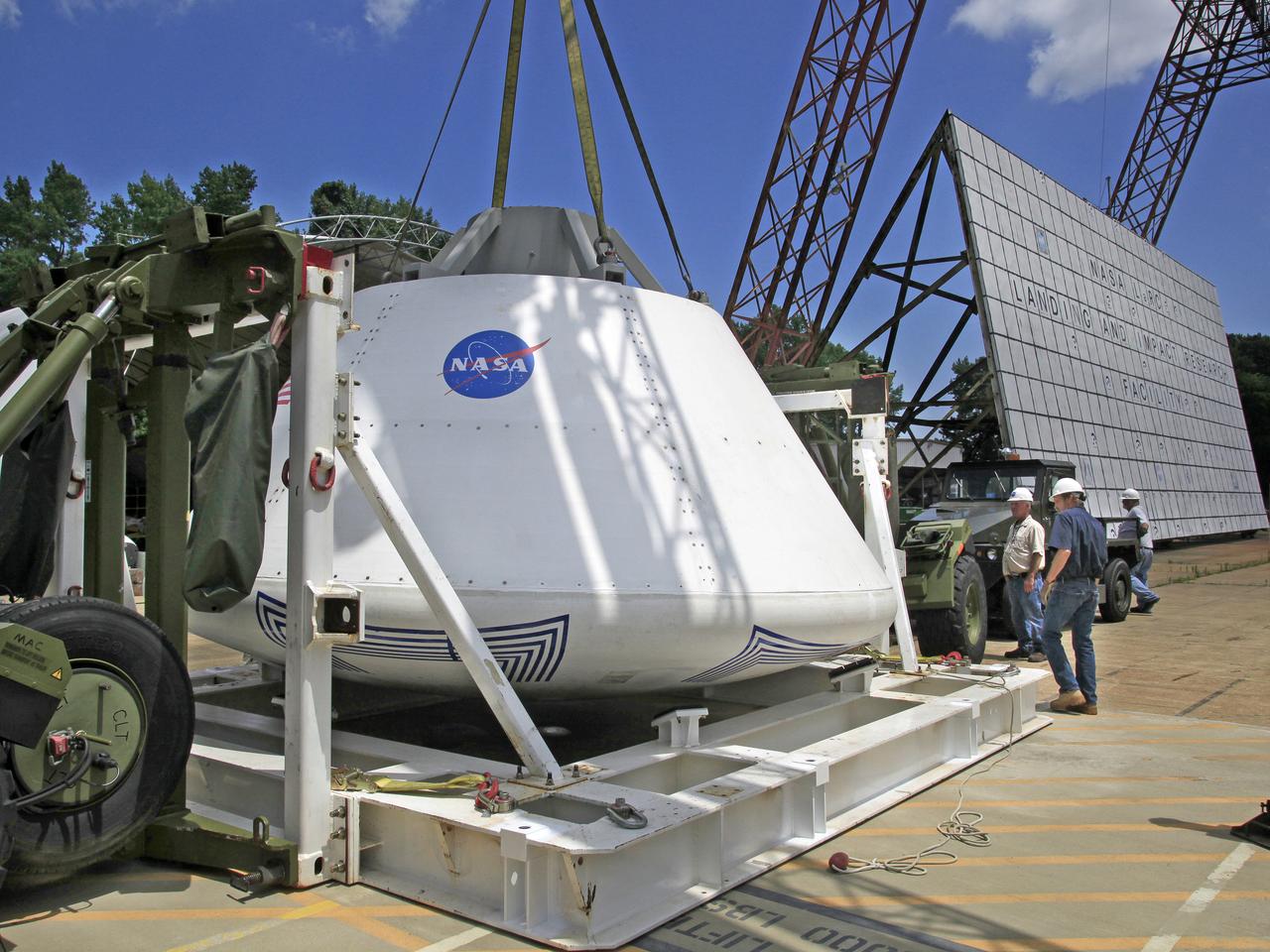 The Orion Test Capsule spent 4 hour in the water tank under NASA Langley's gantry to prove it is ready for the open water recovery test at Norfolk Naval Station. 
