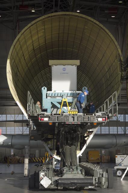 NASA image: Super Guppy arrival and (MBB) Multi-Bay Box Delivery ; Super Gup