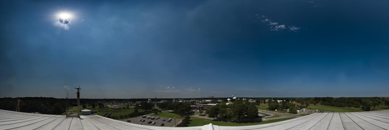 This panoramic view of the partial solar eclipse was taken from the roof of the aircraft hangar at NASA Langley Research Center in Hampton, Virginia. The eclipse in Hampton was about 85 percent of totality.