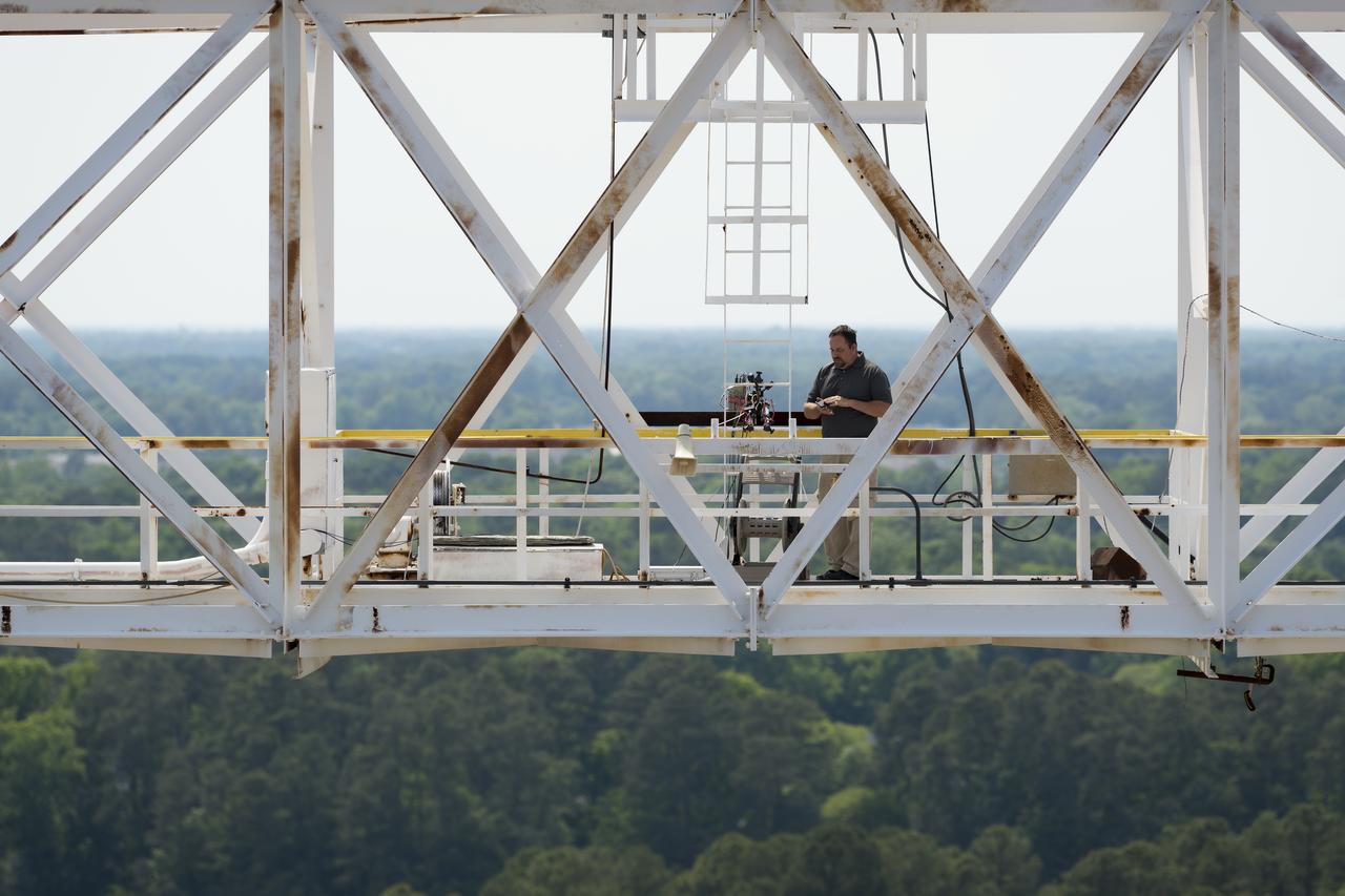 Images from Orion Structural Test Article (STA) vertical water impact testing (WIT) Swing Test 4, Photographer Harlen Capen at the top of the Impact Dynamics Facility or Gantry as it is know at NASA Langley Research Center. 