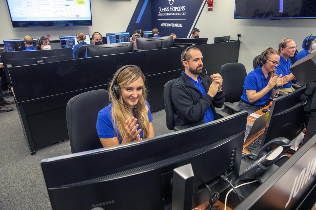 NASA’s Double Asteroid Redirection Test (DART) command team at Johns Hopkins University, Applied Physics Laboratory monitoring the DART spacecraft’s impact into the asteroid Dimorphos. The operation is the first of its kind test to redirect deadly asteroids from hitting Earth.  