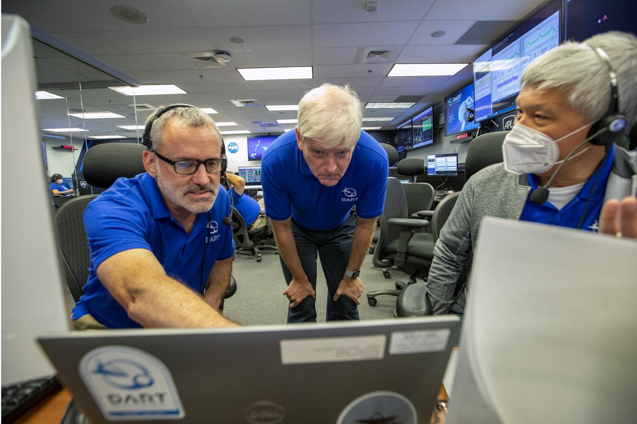 NASA’s Double Asteroid Redirection Test (DART) command team at Johns Hopkins University, Applied Physics Laboratory monitoring the DART spacecraft’s impact into the asteroid Dimorphos. The operation is the first of its kind test to redirect deadly asteroids from hitting Earth.  