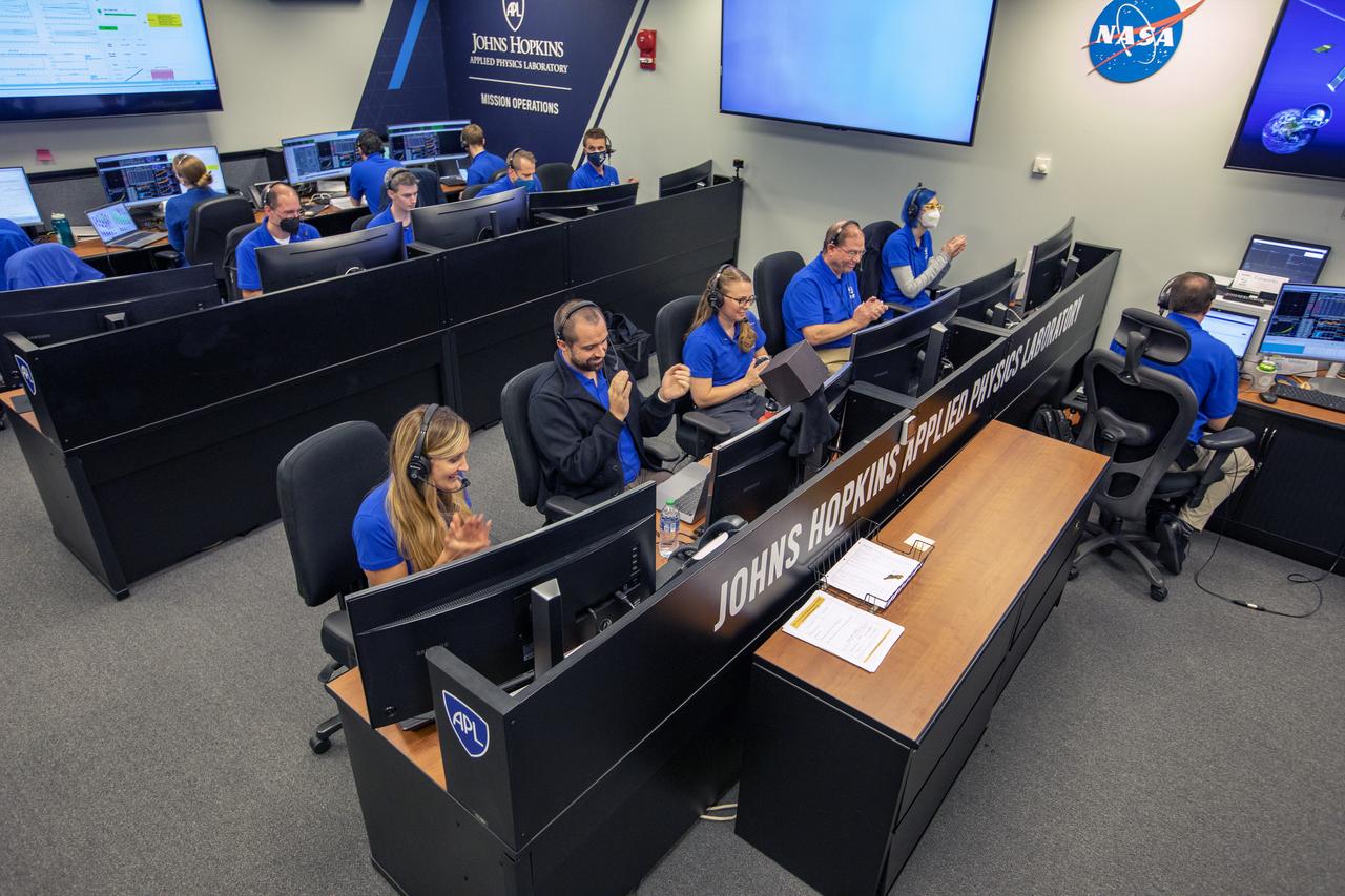NASA’s Double Asteroid Redirection Test (DART) command team at Johns Hopkins University, Applied Physics Laboratory monitoring the DART spacecraft’s impact into the asteroid Dimorphos. The operation is the first of its kind test to redirect deadly asteroids from hitting Earth.  