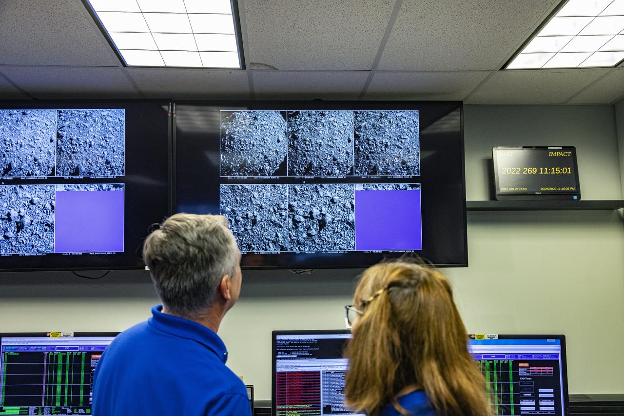 NASA’s Double Asteroid Redirection Test (DART) command team at Johns Hopkins University, Applied Physics Laboratory monitoring the DART spacecraft’s impact into the asteroid Dimorphos. The operation is the first of its kind test to redirect deadly asteroids from hitting Earth.  