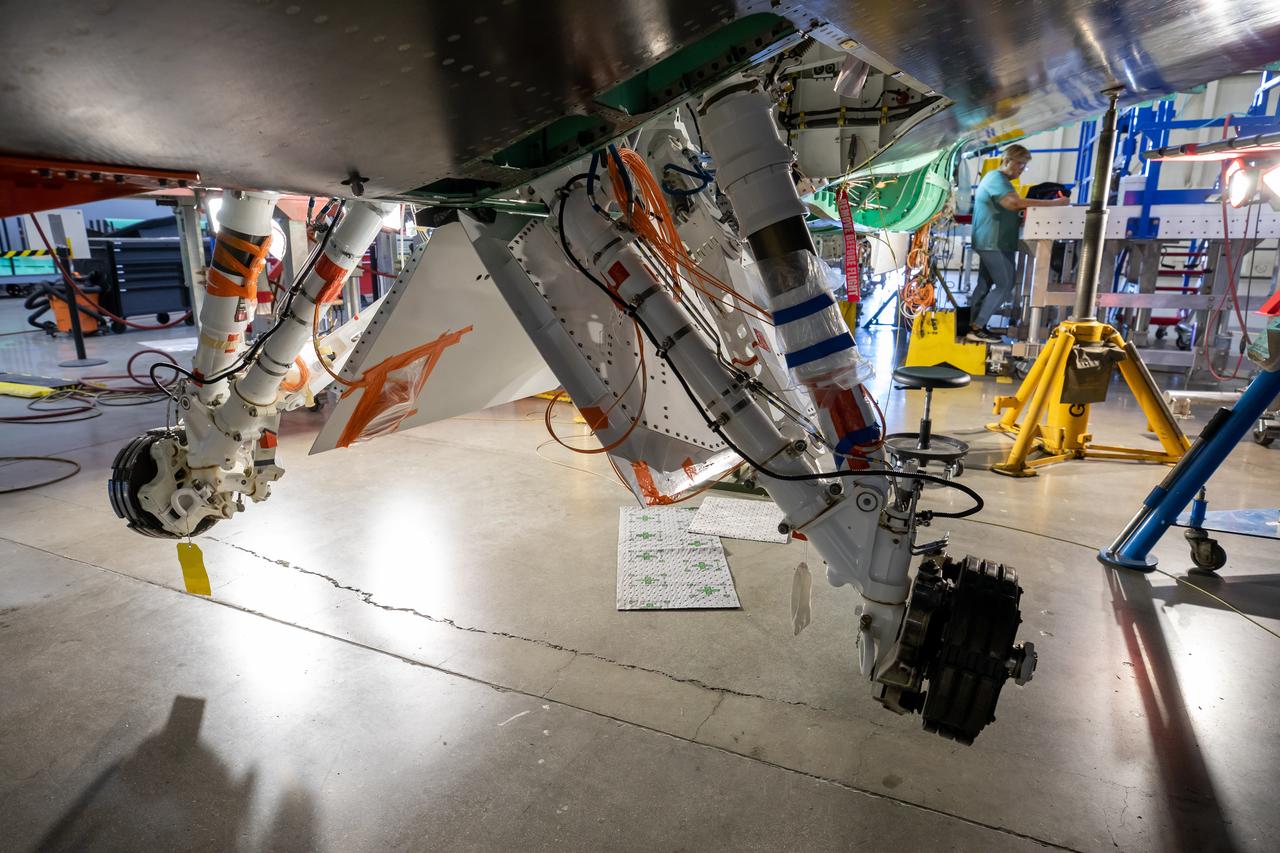 The Quesst team has repurposed the landing gear from an F-16 Fighting Falcon aircraft and is working on adjusting the fit onto the X-59 airplane. This is part of NASA’s Quesst mission which plans to help enable commercial supersonic air travel over land.