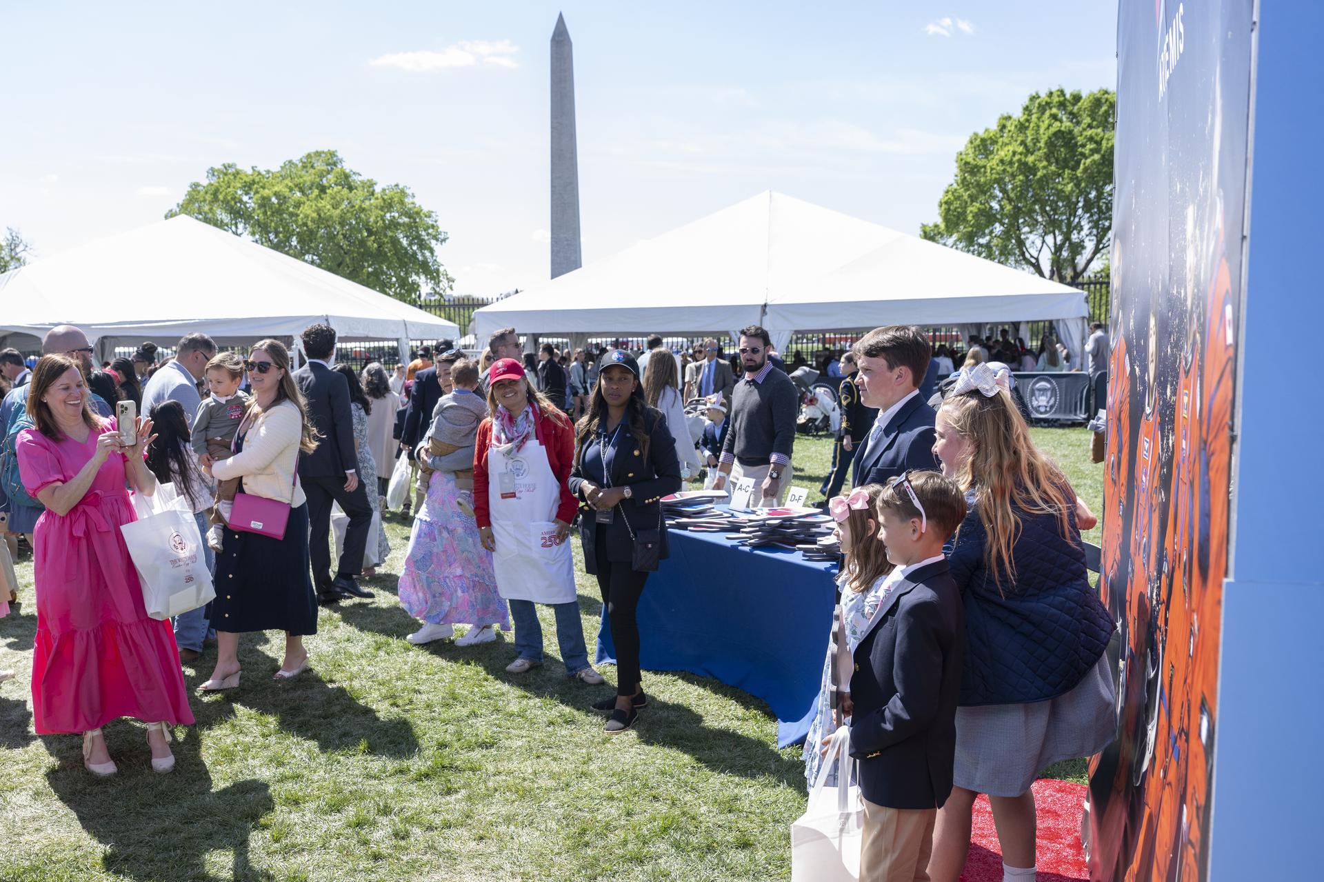 Guests engage in STEM Stations at the White House Easter Egg Roll, on the South Lawn in Washington D.C., on April 6, 2026. Photo Credit: (NASA/Crystal R. Hines)