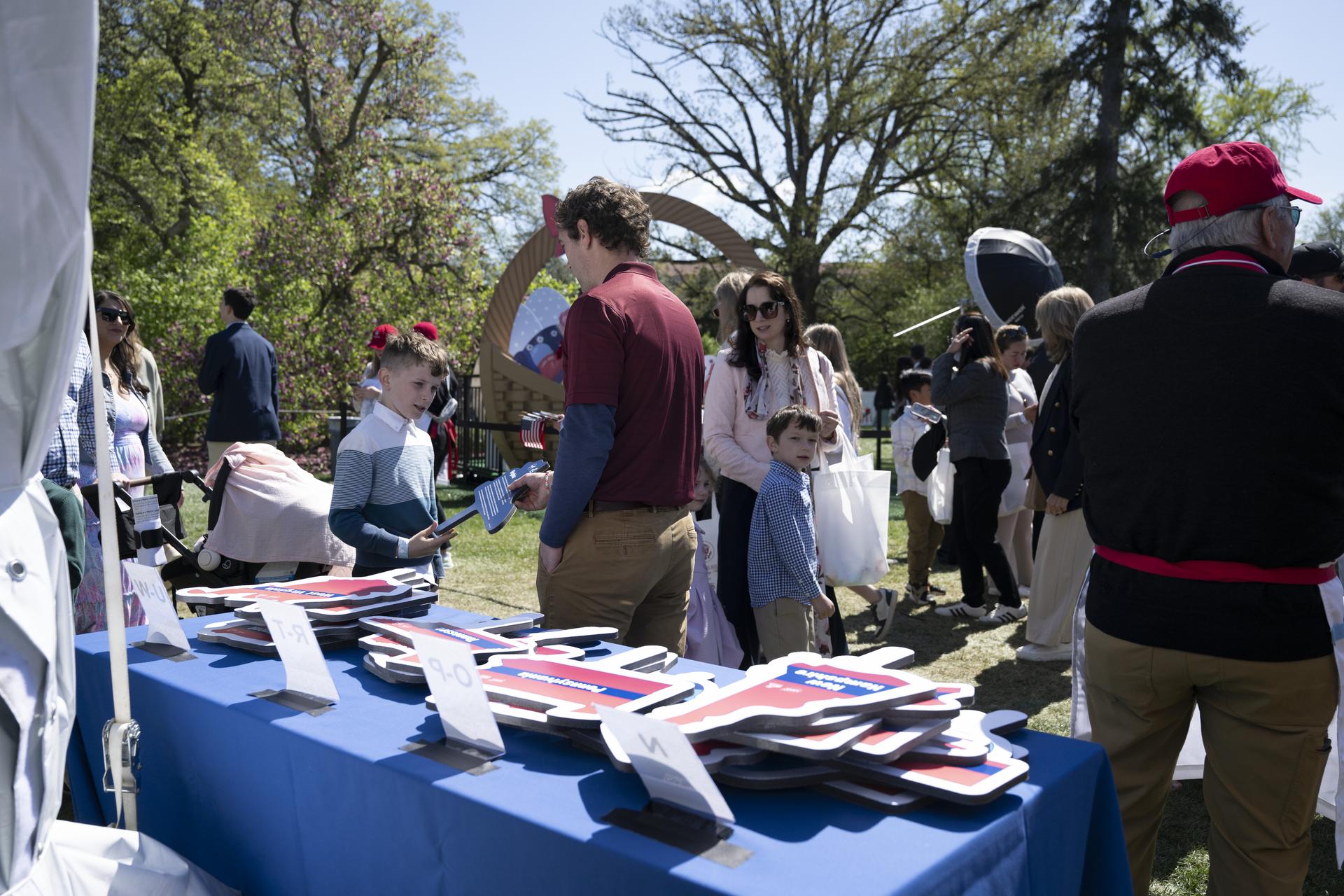 Guests engage in STEM Stations at the White House Easter Egg Roll, on the South Lawn in Washington D.C., on April 6, 2026. Photo Credit: (NASA/Crystal R. Hines)
