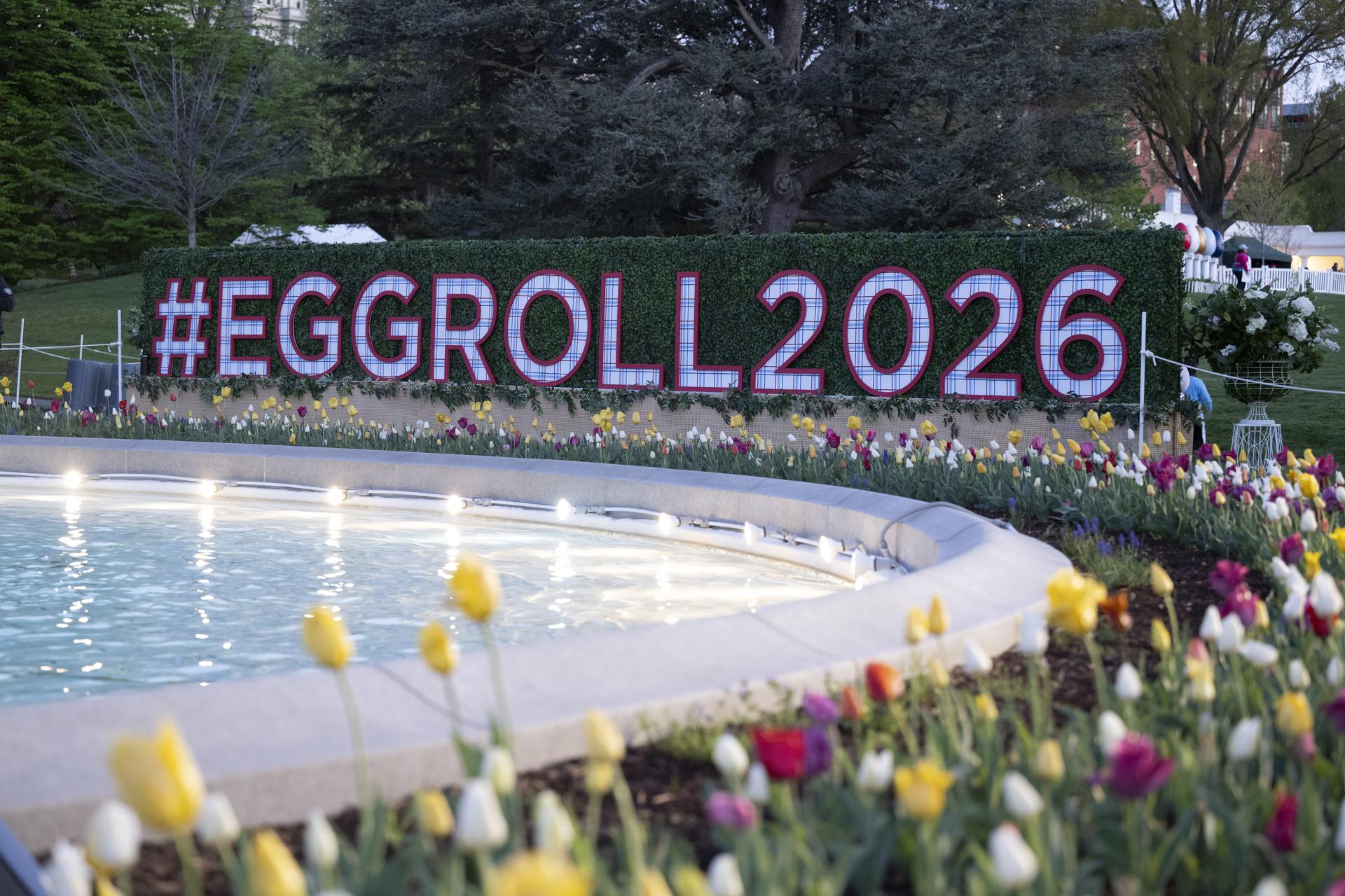 White House Easter Egg Roll decoration and signage is on the South Lawn in Washington D.C., on April 6, 2026. Photo Credit: (NASA/Crystal R. Hines)